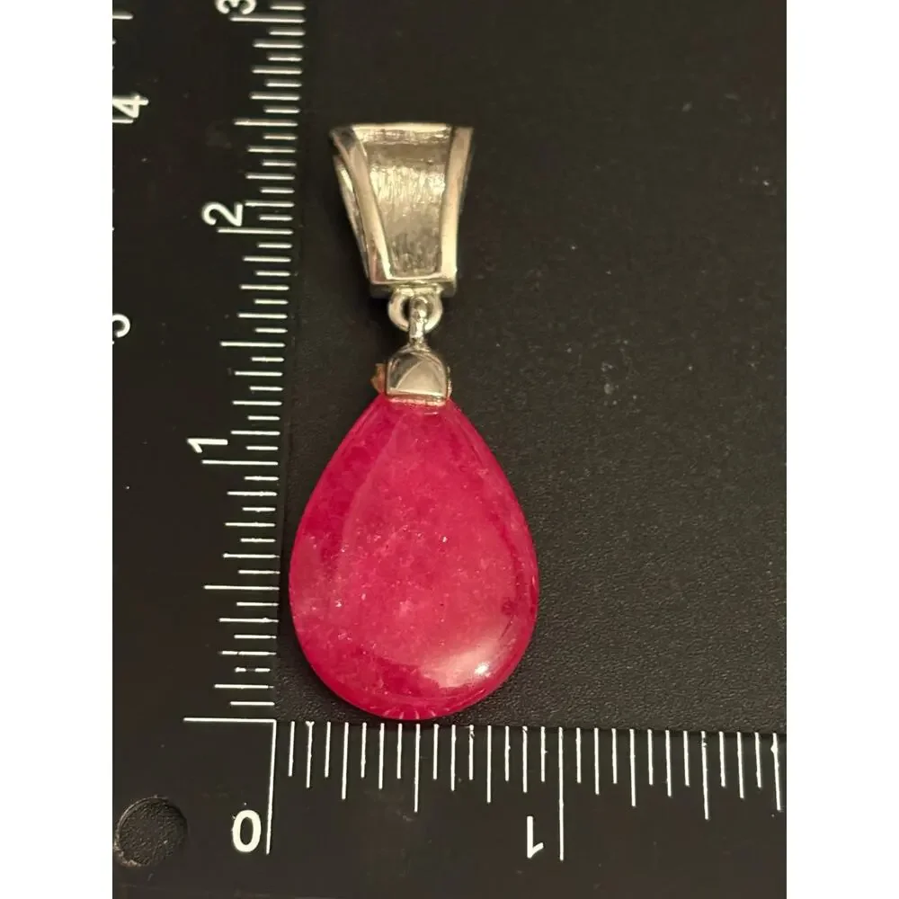 Vintage Genuine Pink Dyed Stone Teardrop Pendant Silver Tone